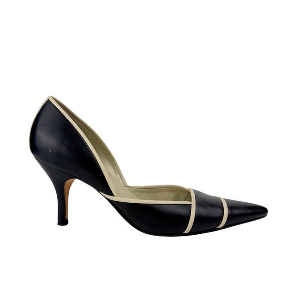 Vintage Leather Kitten Heels with White Trim - Picture 5 of 5